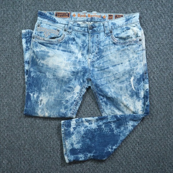 Rock Revival Jeans Men 40x28 Blue Dorsett Alt Straight Acid Wash Distressed